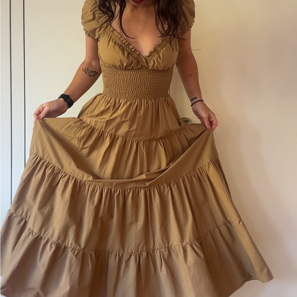 We Wore What Maxi Sundress with Ruched and Tiered Design